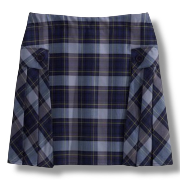 Land's End Plaid Navy Side Pleat Skort Junior Misses Size 7 - Picture 1 of 12